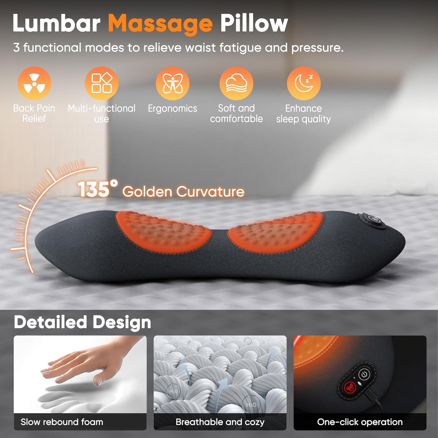 SootheBack, 3-in-1 Lumbar Massage Pillow