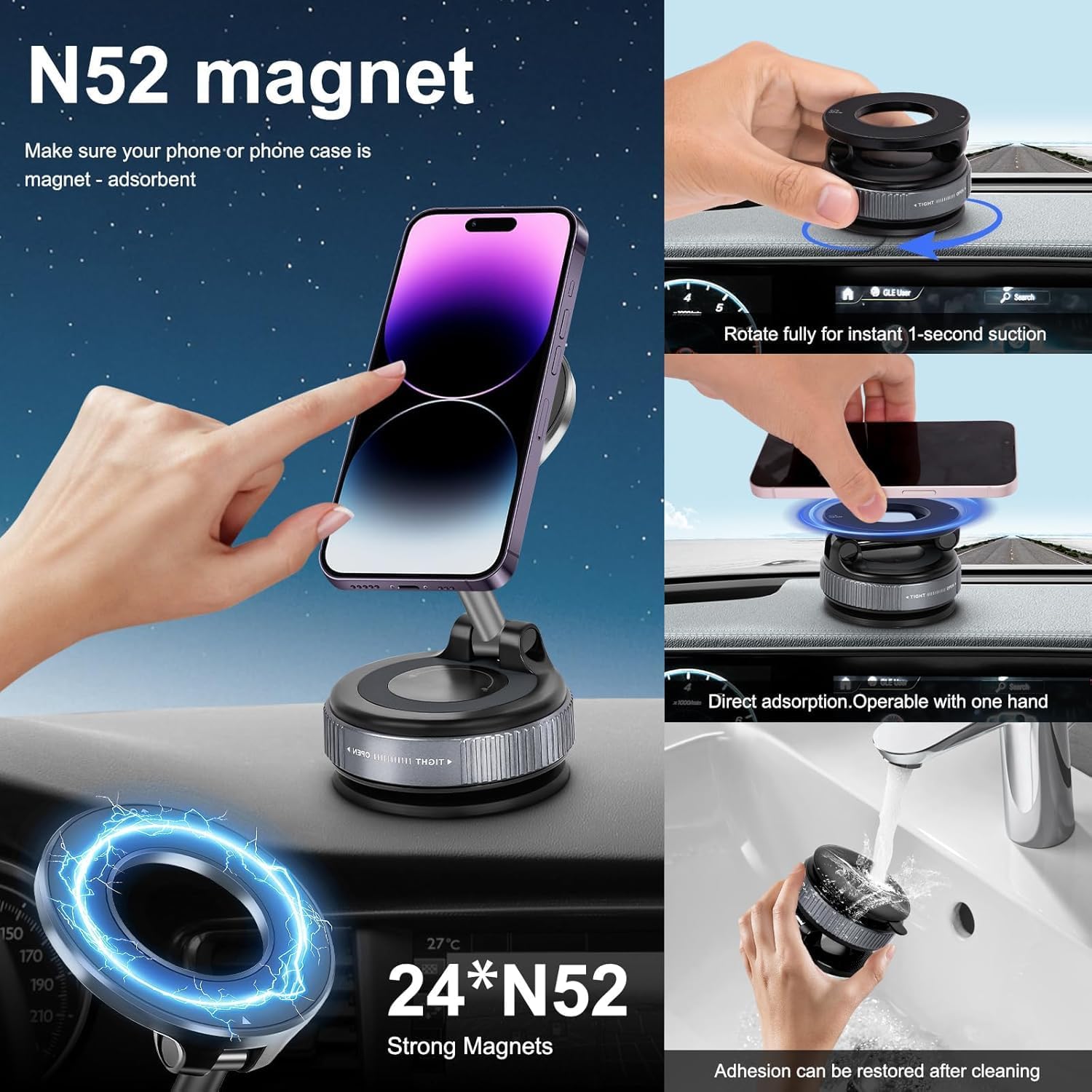 MagHold™ Car Mount | Magnetic Phone Holder for Dashboard, Windscreen & Desk